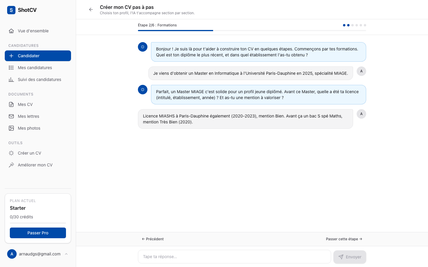 Step-by-step builder chat